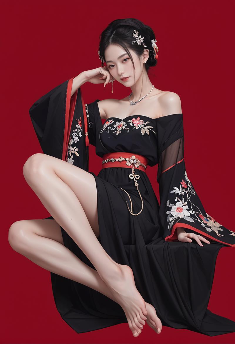 29653-2705331454-red background,1girl,solo,,ruanyi0766,hanfu,jewelry,black dress,off shoulder,wide sleeves,strapless,barefoot,_lora_0766 Northern.png